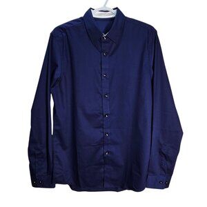 NWOT | Men's Navy Blue Solid Long Sleeve Button Up Dress Shirt Business | Small